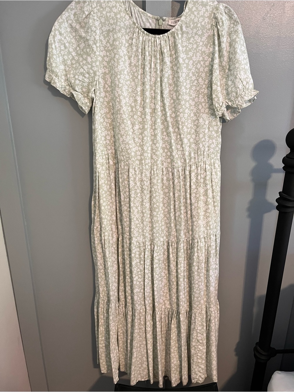 J. Crew Pale Green Floral Tiered Maxi Dress